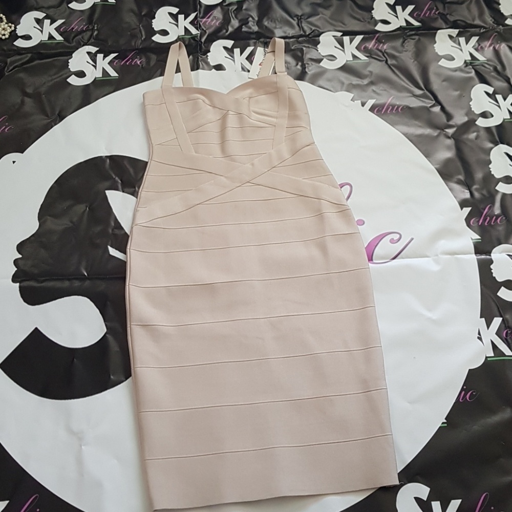 Whoinshop Bandage  Nude figure hugging dress xl
